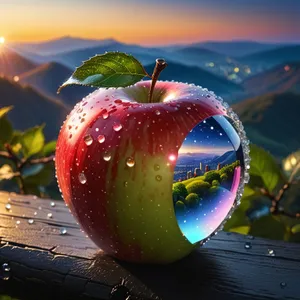 Fresh and Juicy Red Apple Snack with Drop of Water