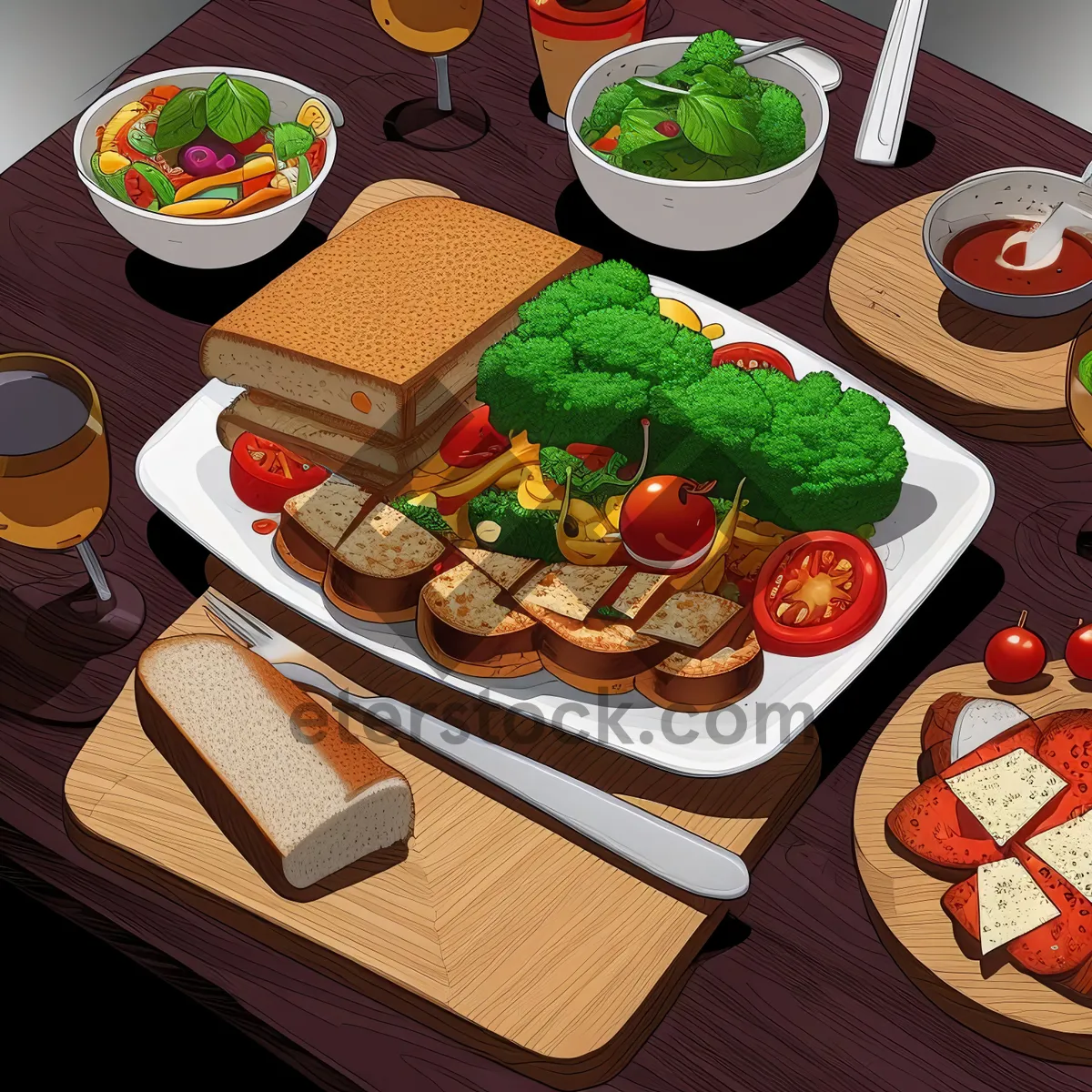 Picture of Healthy gourmet lunch plate with fresh salad and meat