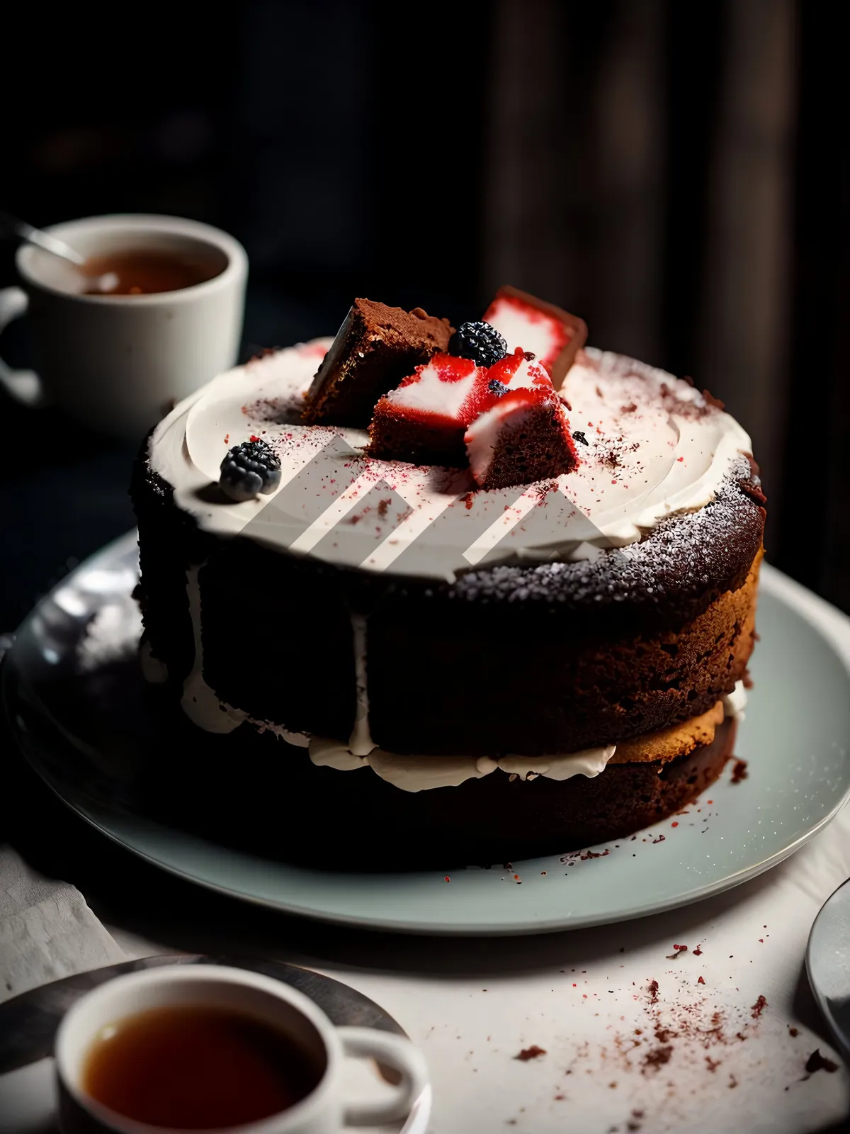 Picture of Delicious Chocolate Cake with Fruit and Cream