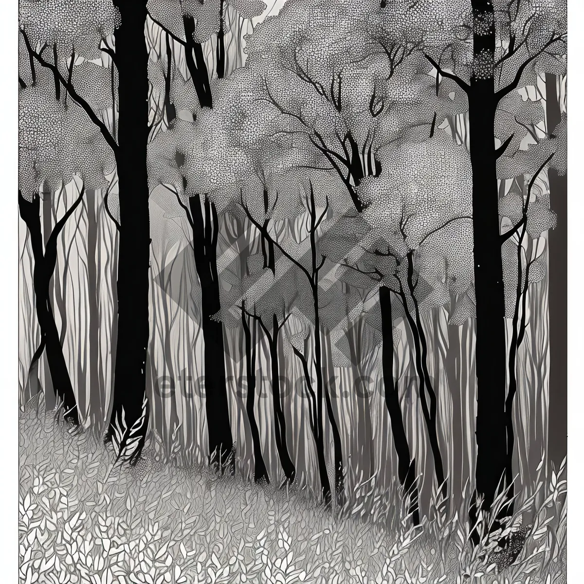 Picture of Winter Wonderland: Frosty Tree Sketch in Snowy Forest
