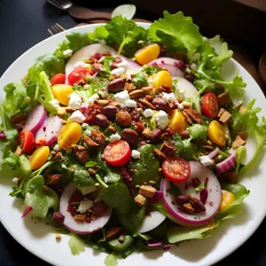 Fresh garden salad with cheese and vegetables.