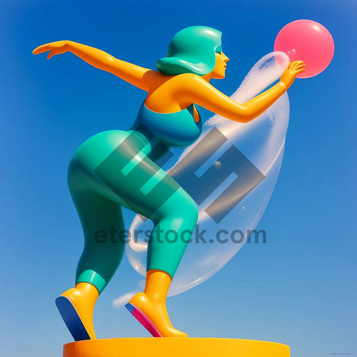 Picture of Cartoon Man in Resort Area - 3D Render