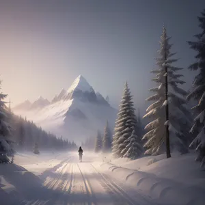 Snowy Alpine Peaks in Winter Landscape