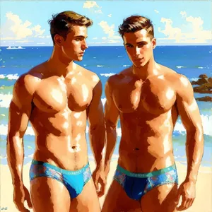 Beach bliss: Happy couple in tropical swimwear enjoying paradise