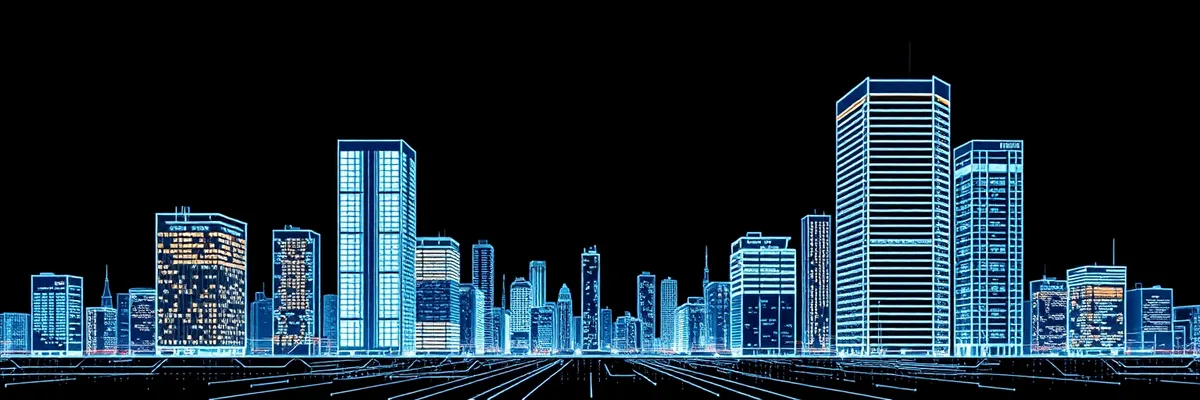 Picture of Modern skyscraper at night overlooking waterfront city scene