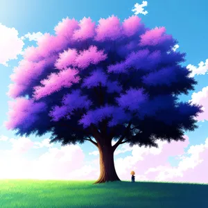 Sunset Over Oak Tree Landscape