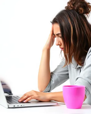 Happy businesswoman working on laptop in office