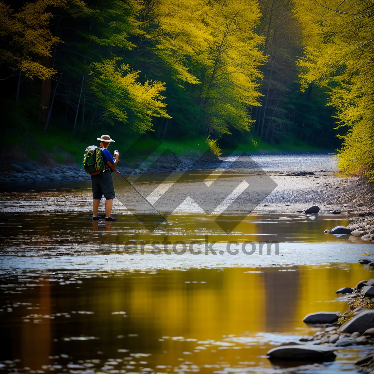 Picture of Serene Reflection: Autumn Lake Against Mountain Backdrop