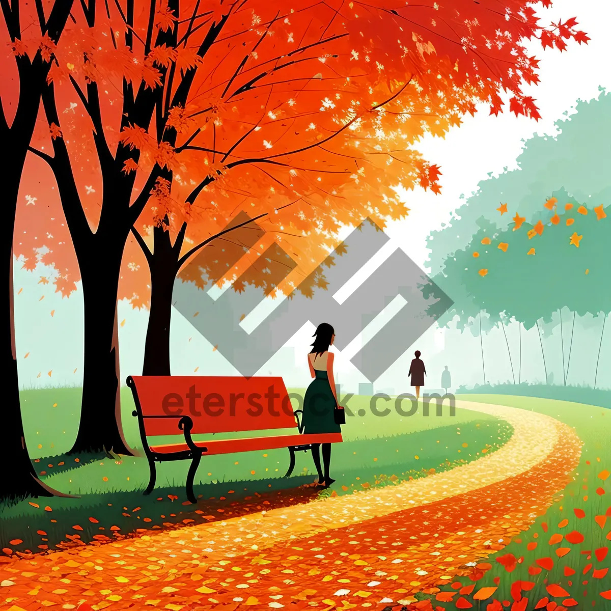 Picture of Autumn Park Bench amidst Colorful Foliage