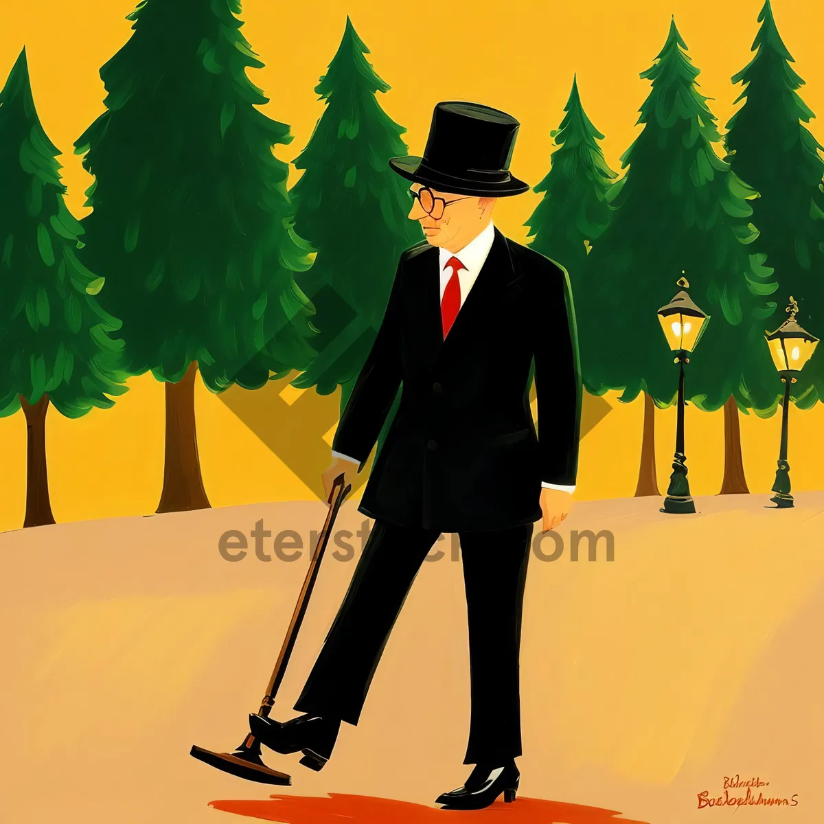 Picture of Businessman in Silhouette Cleaning with Broom