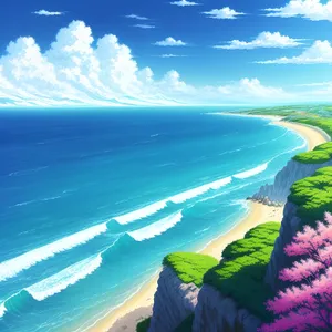 Tranquil Summer Beachscape Overlooking Ocean