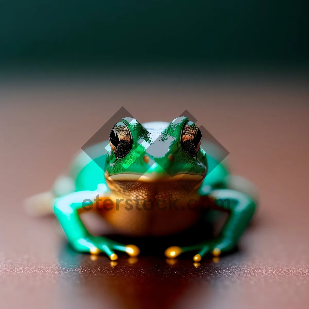 Picture of Vibrant Eyed Tree Frog Peeking Through Leaves