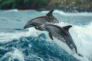 Swimming marine wildlife in the ocean.