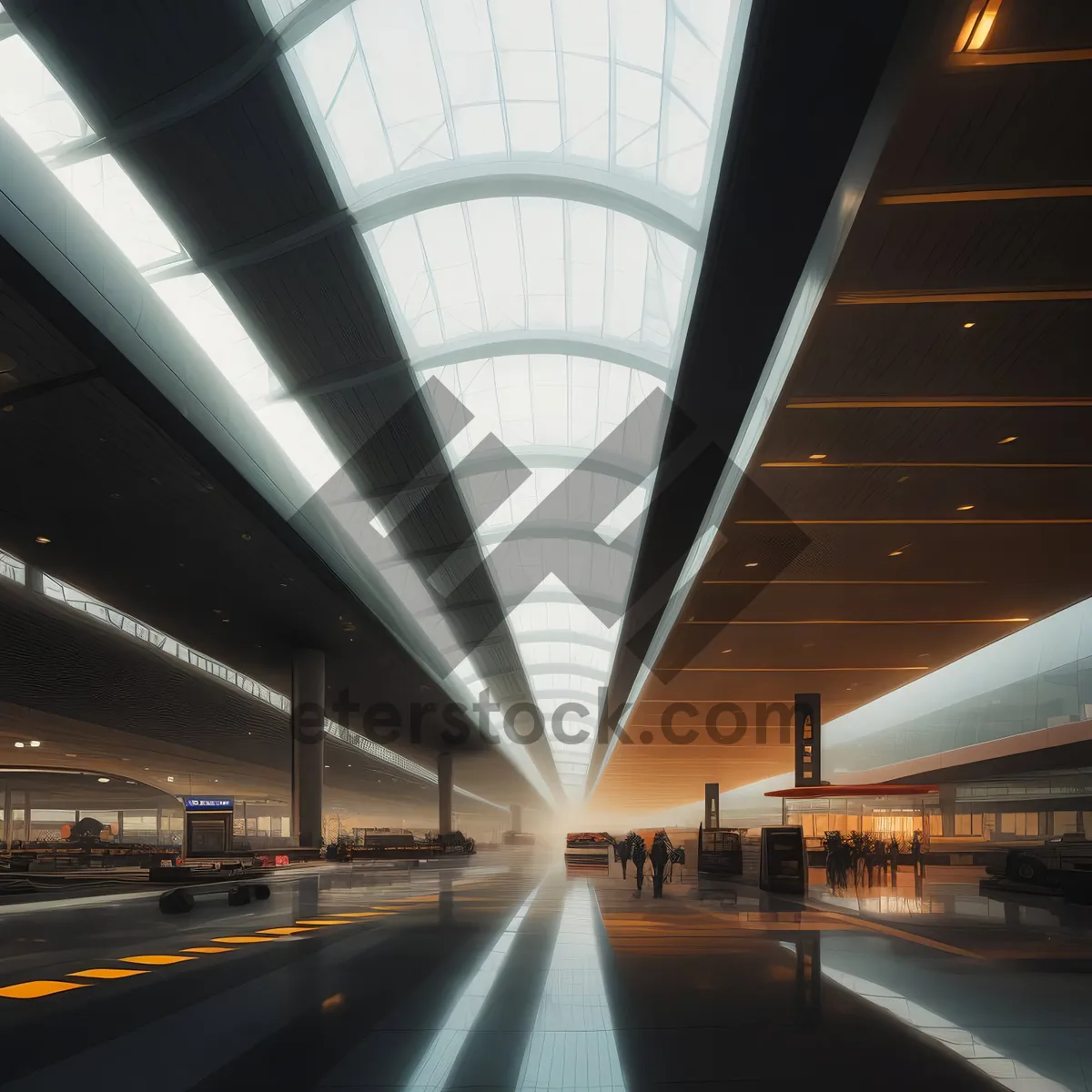 Picture of Modern Office Building Interior with Symmetrical Glass Windows