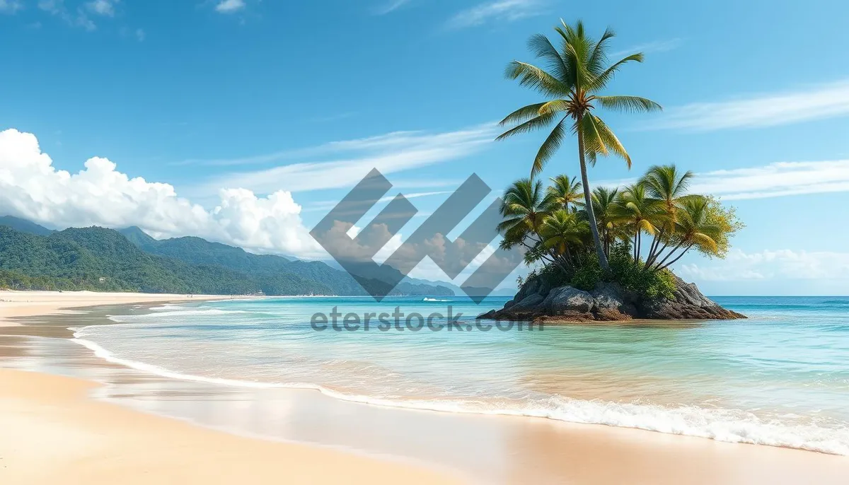 Picture of Tropical paradise beach relaxation under palm tree.