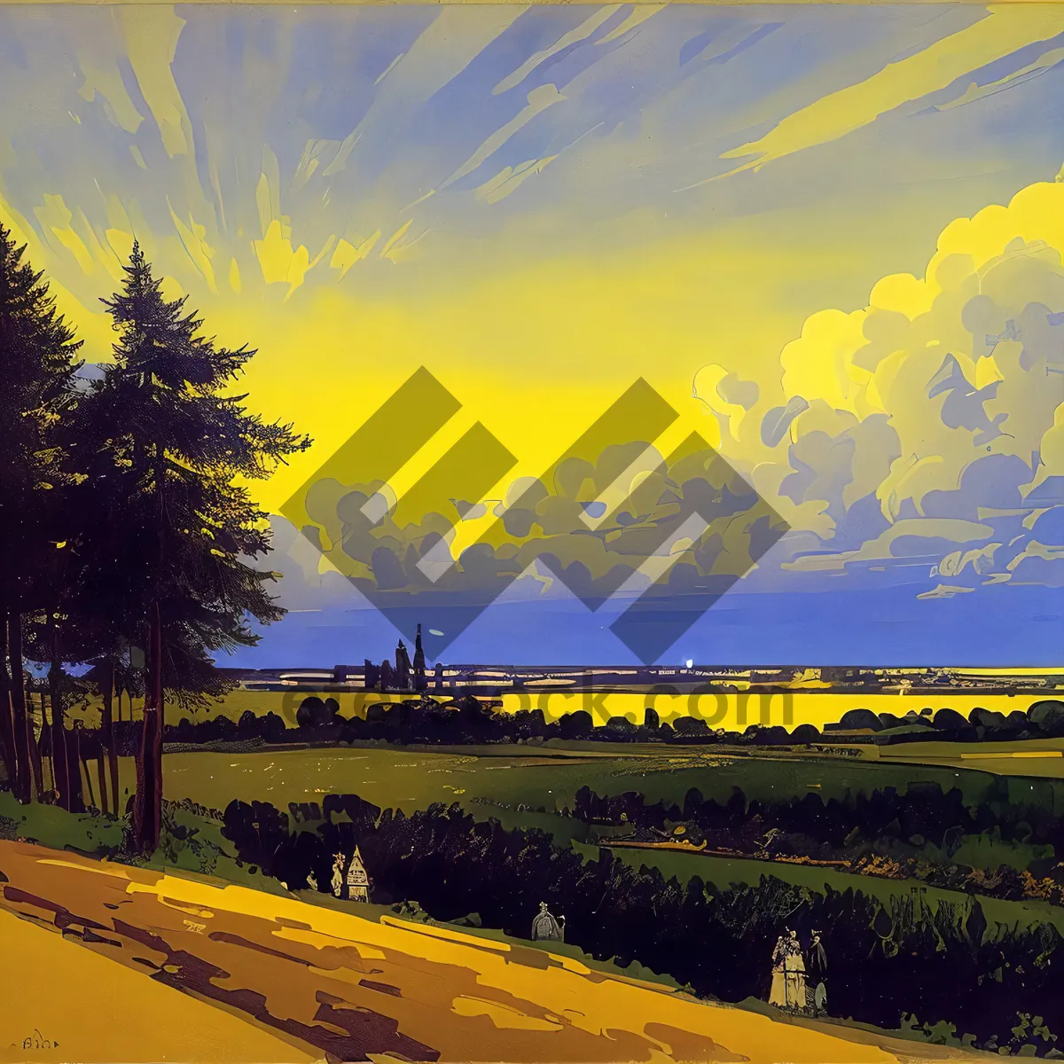 Picture of Golden Horizon: Majestic Sunset Over Rapeseed Field
