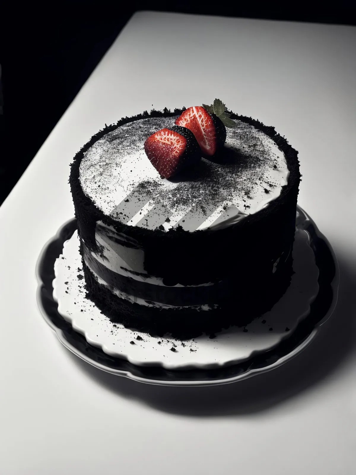 Picture of Delicious Chocolate Cake with Fresh Fruit and Cream