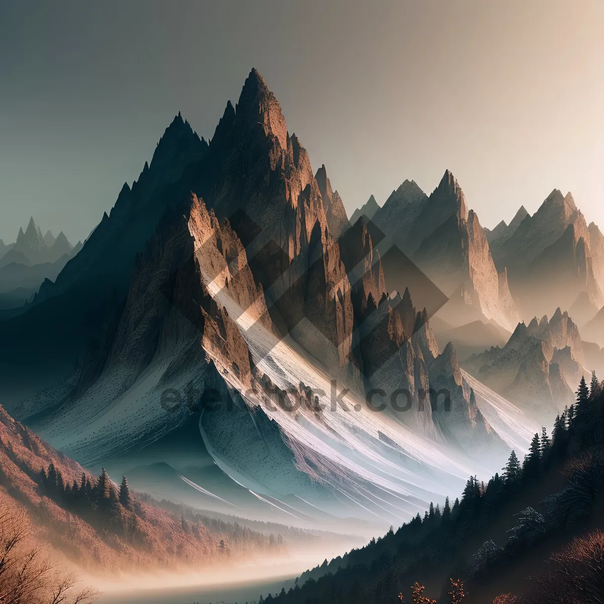 Picture of Majestic alpine landscape showcasing glacier and snowy peaks.