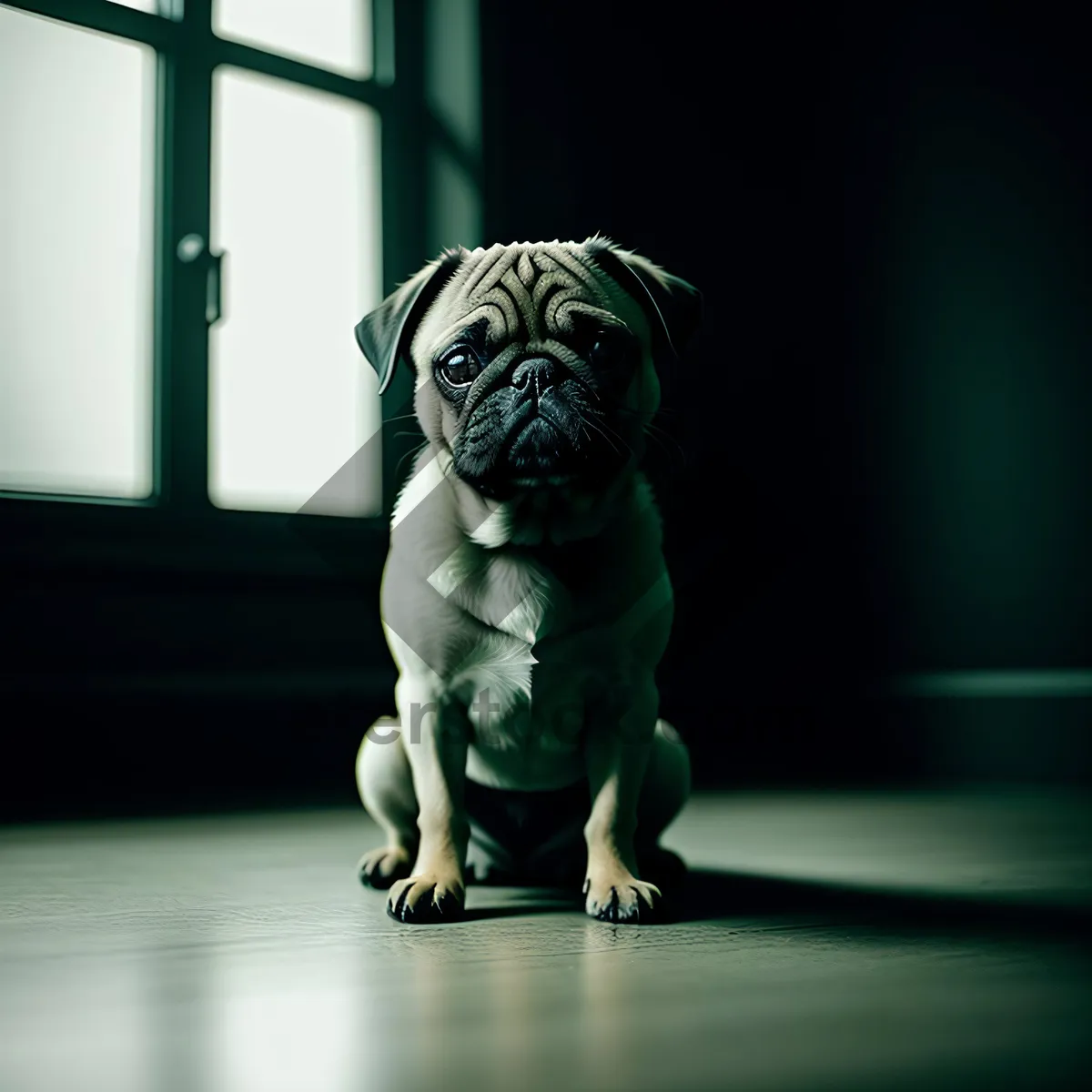 Picture of Playful Purebred Bulldog Wrestles on Studio Mat