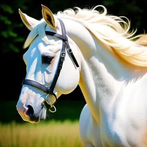 Majestic Thoroughbred Stallion galloping in the meadow.