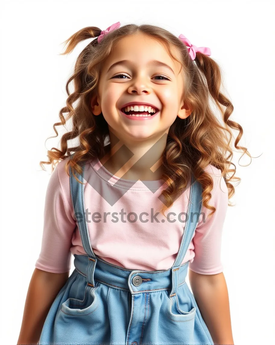 Picture of Attractive brunette model smiling in studio photoshoot profile.