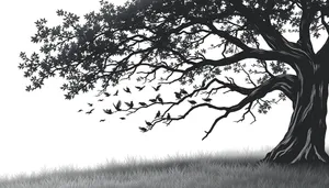 Black Oak Tree Silhouette in Forest Season.