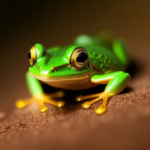 Bulging-eyed Leaf Frog Peeping from Leaf