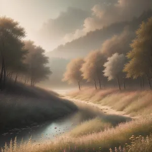Idyllic rural landscape with scenic sky and tree