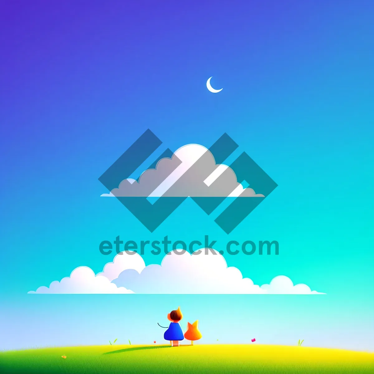 Picture of Majestic Summer Moon in Cartoon Landscape