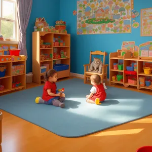 Happy children learning in a cozy library.