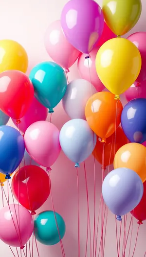 Colorful Birthday Party Balloons Float in Air