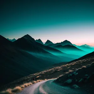 Tranquil Sunset Over Ocean and Mountains