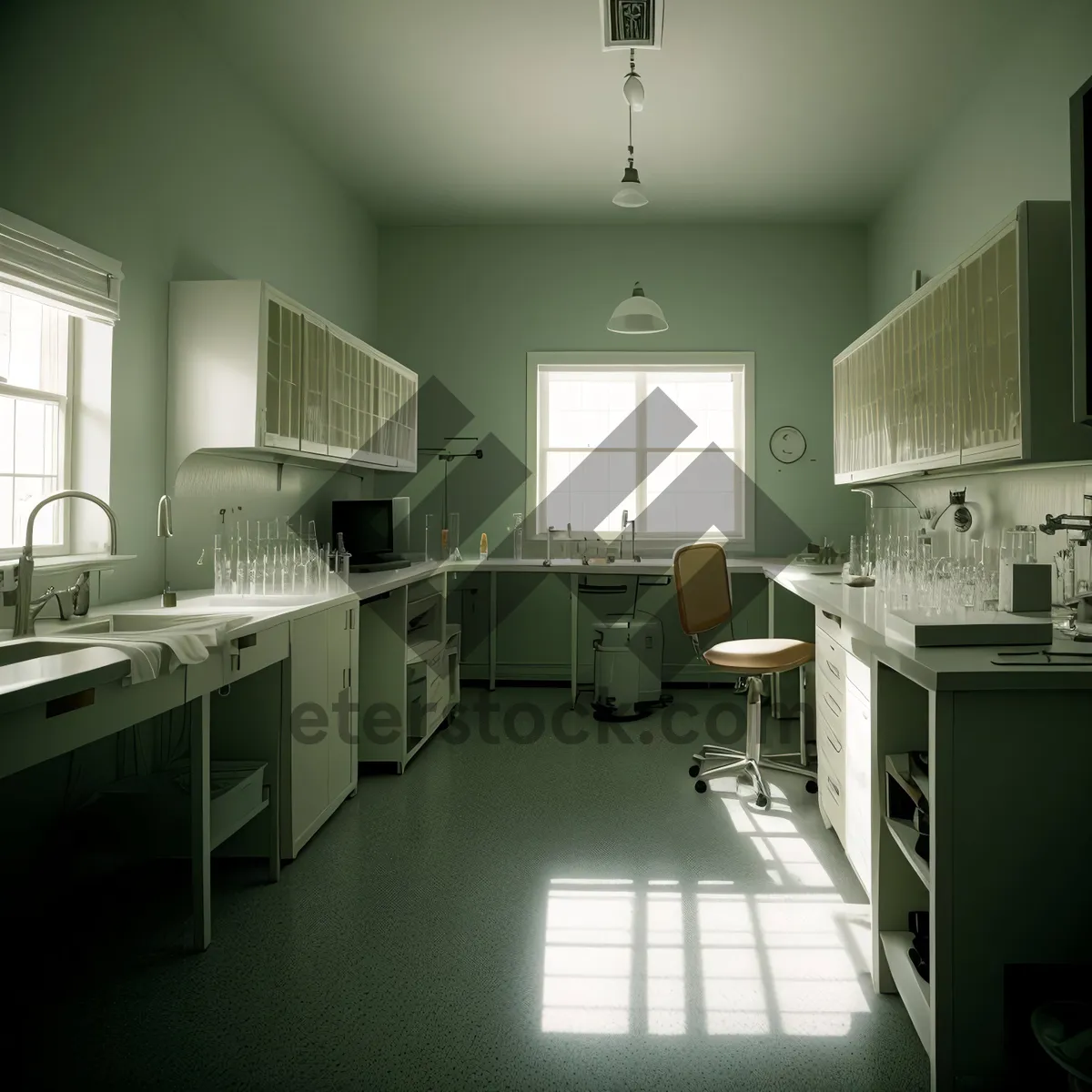 Picture of Modern Classroom Interior with Stylish Furniture and Wood Accents