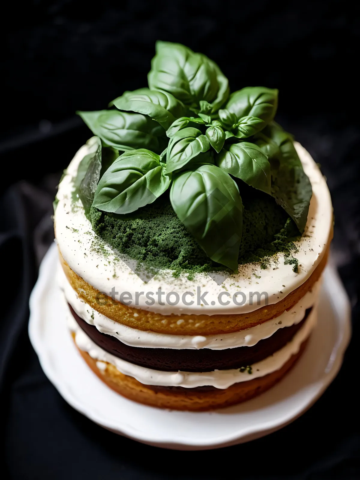 Picture of Delicious Cream Cake with Fresh Strawberry Garnish