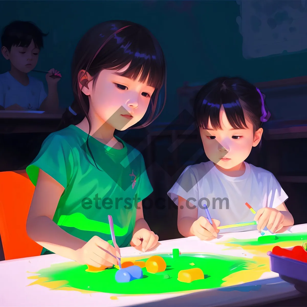 Picture of Happy child playing with school doll