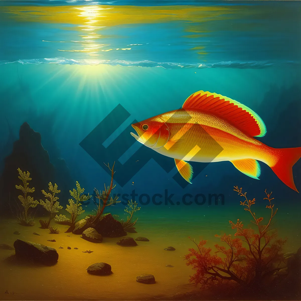 Picture of Vibrant Coral Reef Bowl with Goldfish