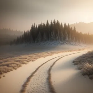 Winter Wonderland: Snowy Landscape with Forest and Lake