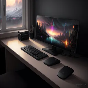 Modern Office Setup with Desktop Computer and Equipment