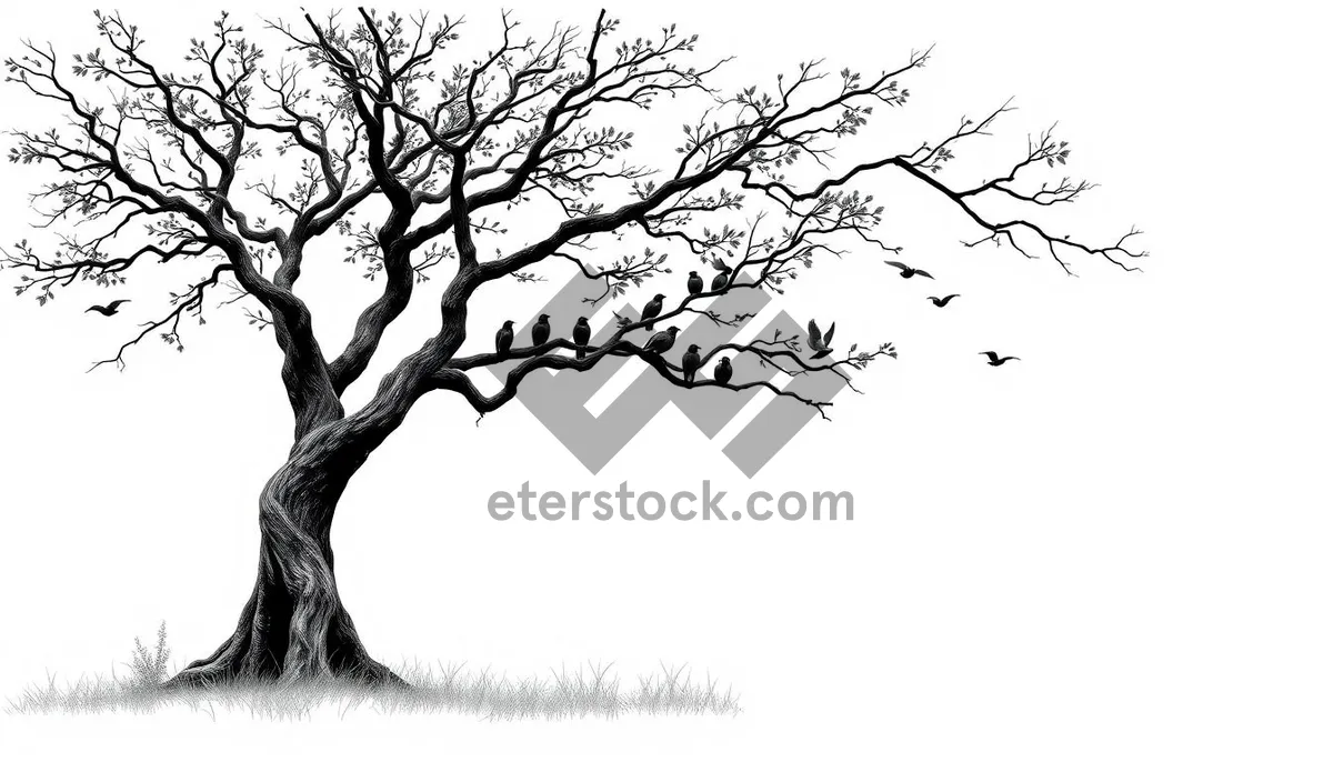 Picture of Black oak tree art design silhouette outline