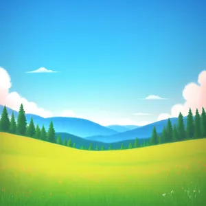 Vibrant countryside meadow beneath a colorful sunset