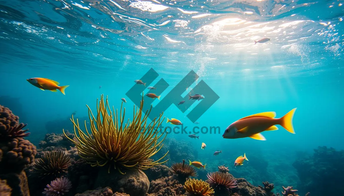 Picture of Colorful Tropical Fish Swimming in Sunlit Coral Reef