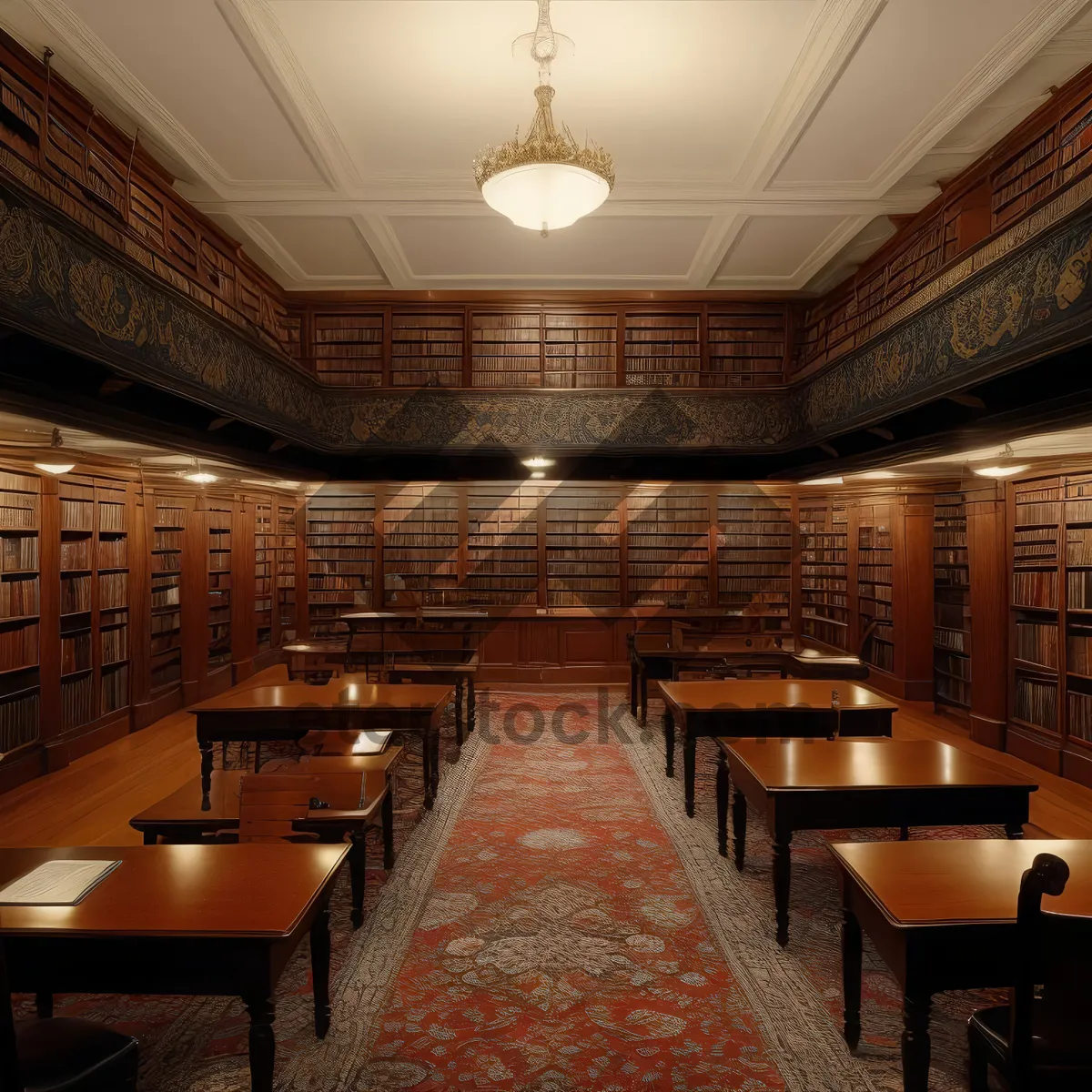 Picture of Modern classroom interior with table and chair arrangements.