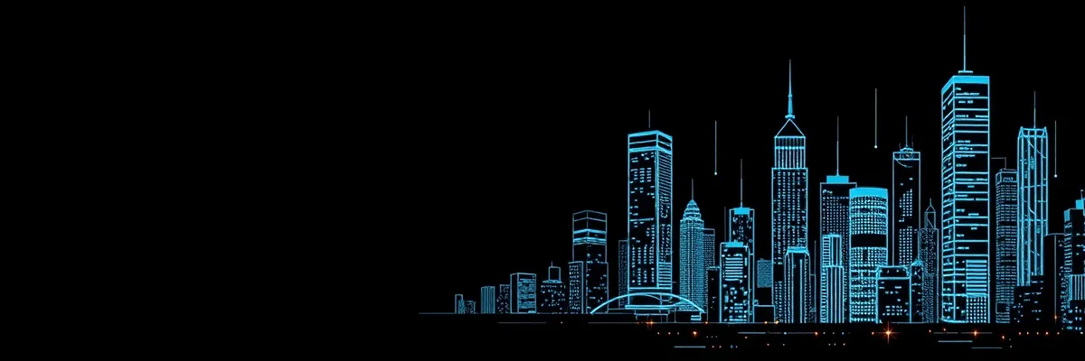 Picture of Modern Business Tower Illuminated Against Urban Skyline