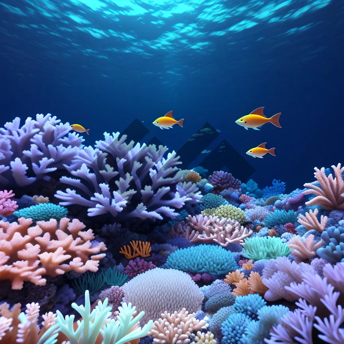 Picture of Colorful Coral Reef Haven: Exotic Marine Life in Sunlit Waters