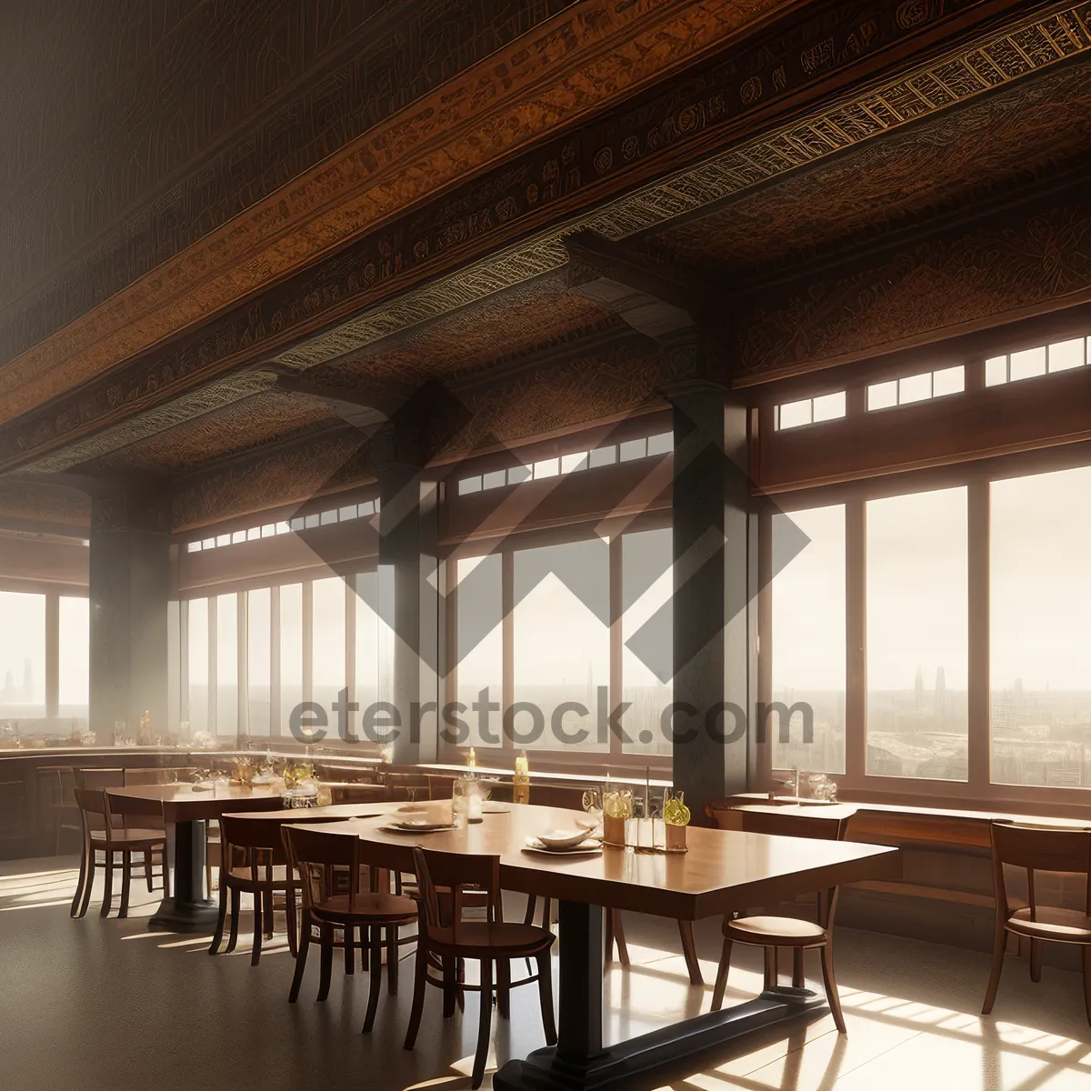 Picture of Modern dining room with wooden furniture and contemporary design