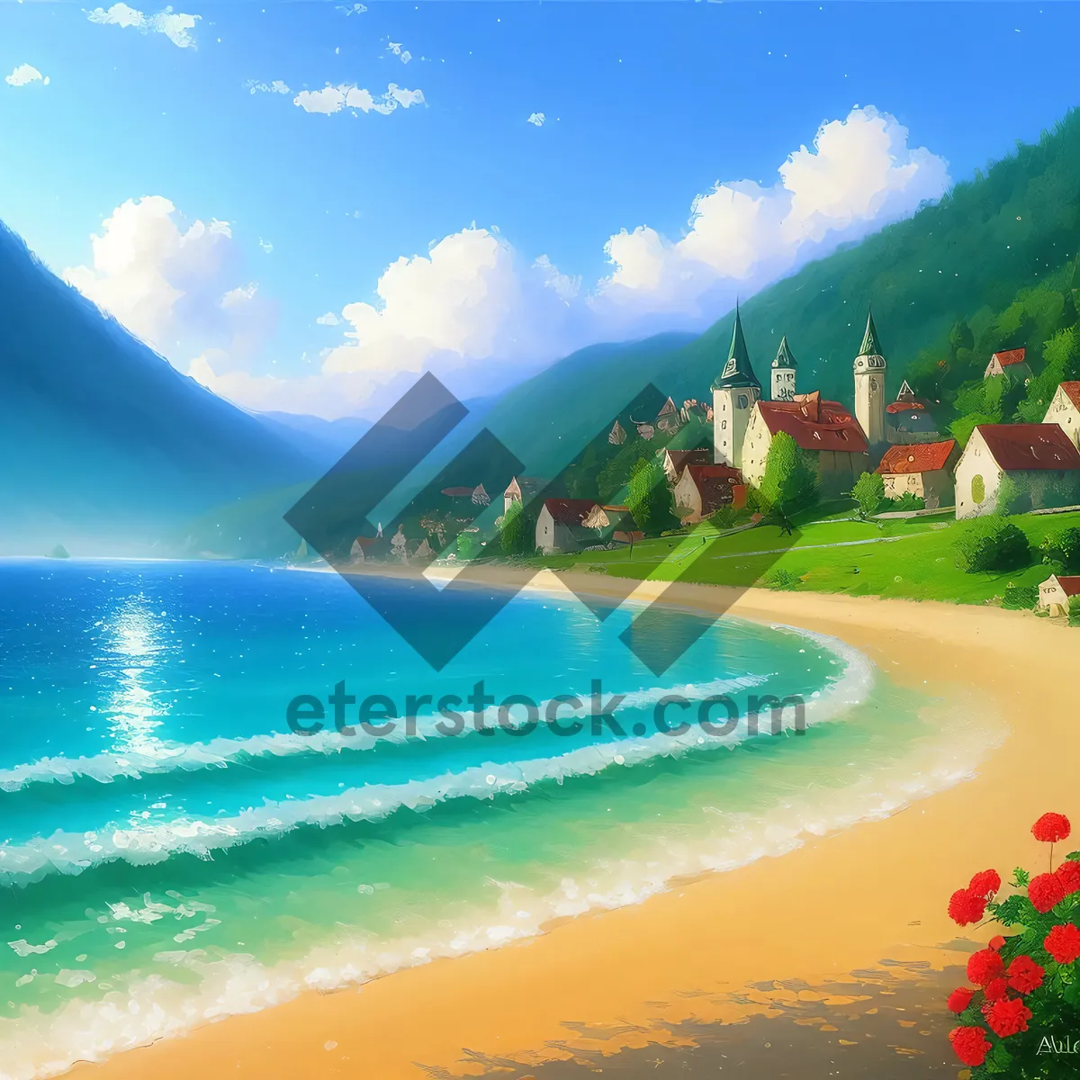 Picture of Turquoise Paradise: Serene Tropical Coastline with Palm Trees