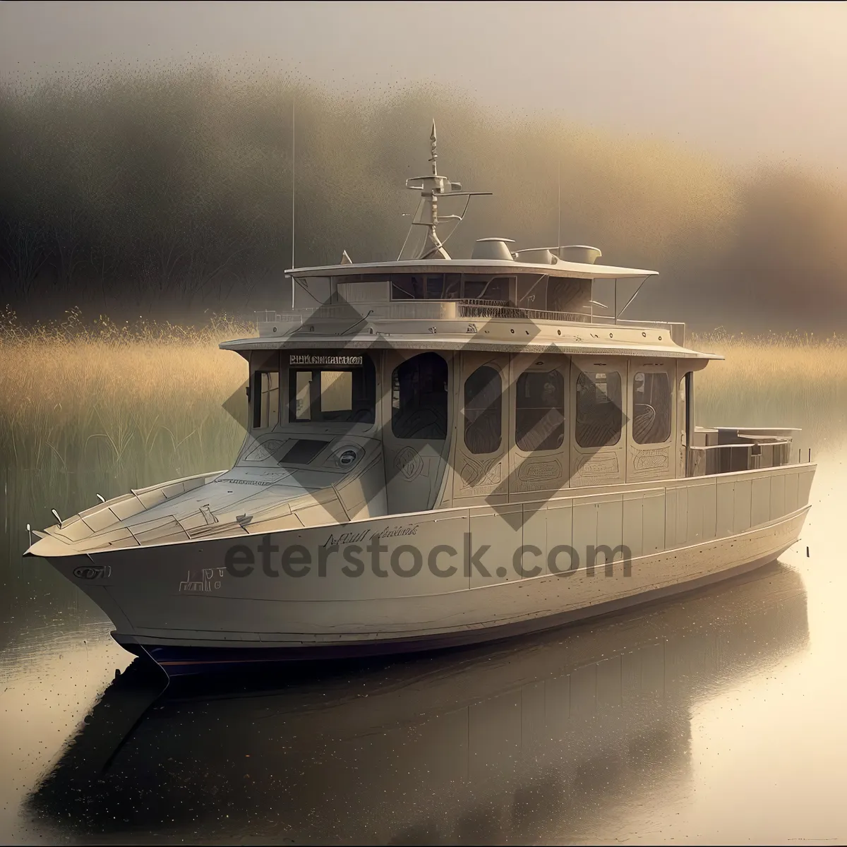 Picture of Nautical Tranquility: Boat Sailing along Marina Pier