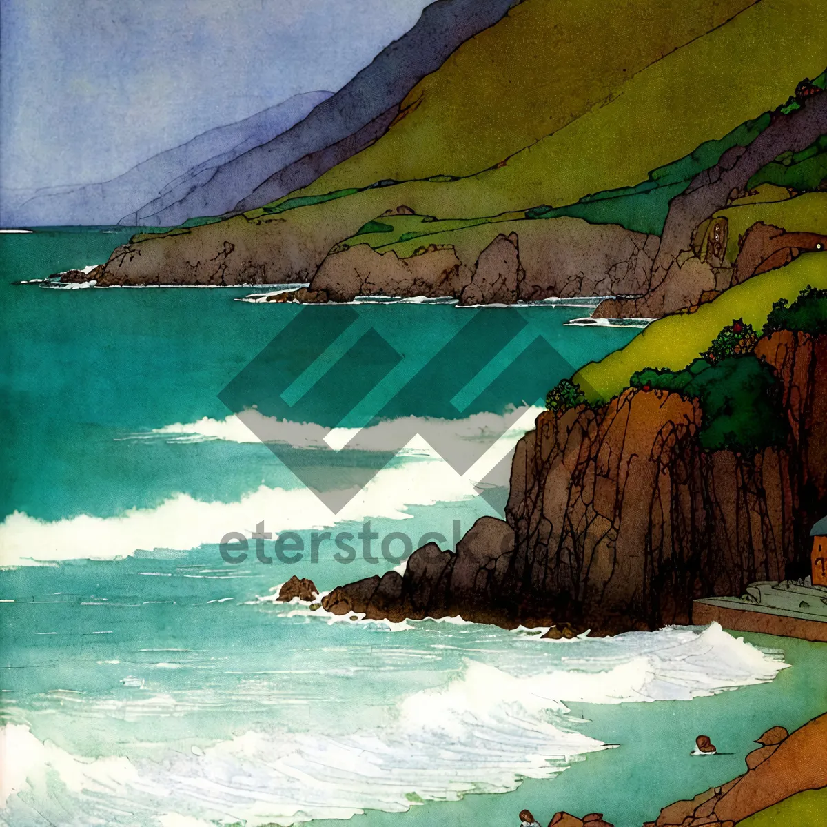 Picture of Coastal Paradise: Majestic Waves Crashing Against Rocky Shore