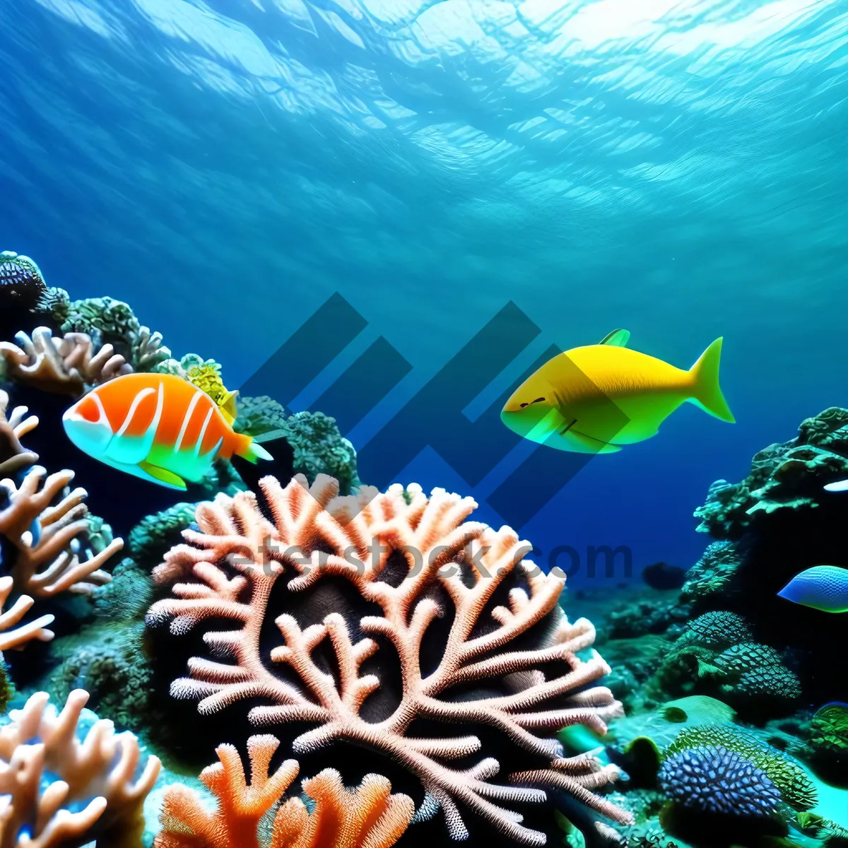Picture of Vibrant Tropical Coral Reef Teeming with Marine Life