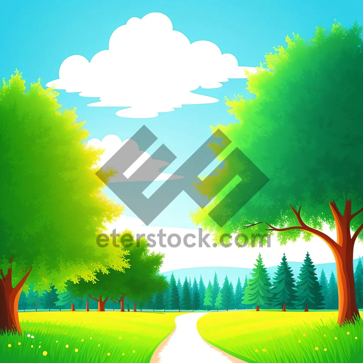Picture of Sunlit Meadow: Colorful Spring Landscape with Oak Tree